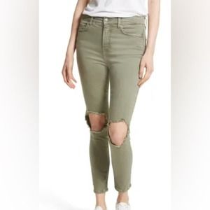 Free People High Rise Busted Knee Skinny Jeans Sage Size W28
